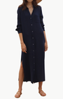 BOYFRIEND MAXI DRESS GAUZE IN NAVY - Romi Boutique