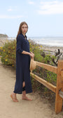 BOYFRIEND MAXI DRESS GAUZE IN NAVY - Romi Boutique