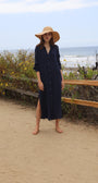 BOYFRIEND MAXI DRESS GAUZE IN NAVY - Romi Boutique