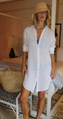 BOYFRIEND TUNIC DRESS GAUZE IN WHITE - Romi Boutique