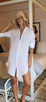 BOYFRIEND TUNIC DRESS GAUZE IN WHITE - Romi Boutique
