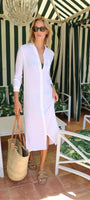 BOYFRIEND MAXI DRESS GAUZE IN WHITE - Romi Boutique