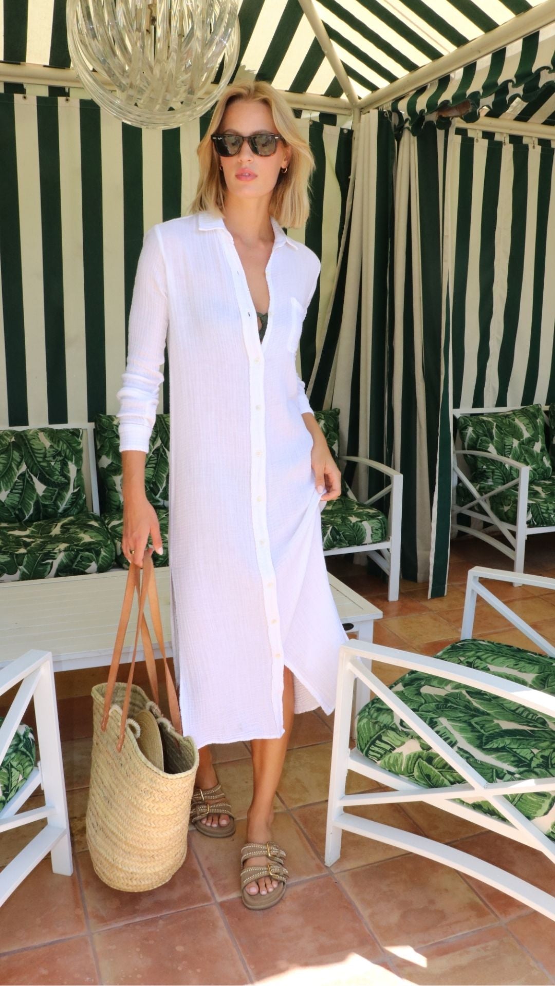 BOYFRIEND MAXI DRESS GAUZE IN WHITE - Romi Boutique
