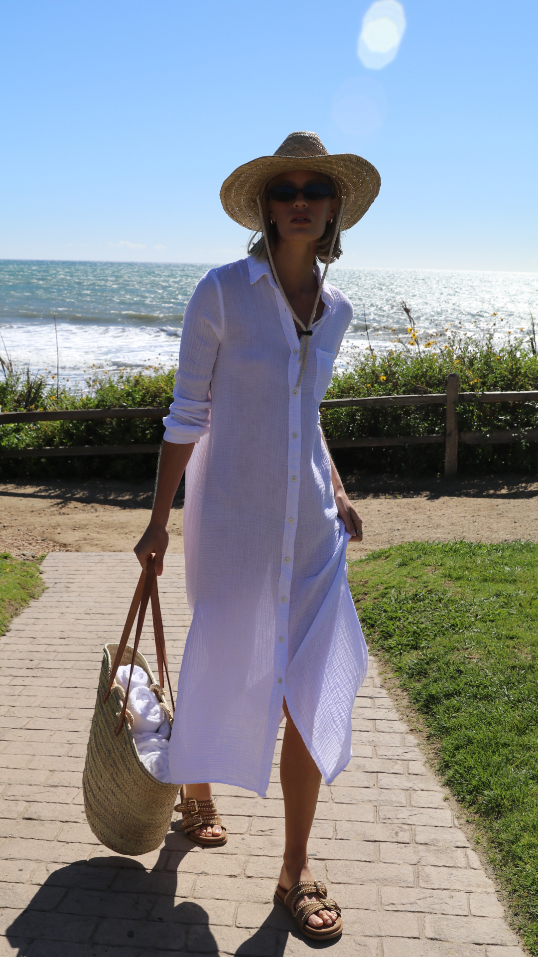 BOYFRIEND MAXI DRESS GAUZE IN WHITE - Romi Boutique