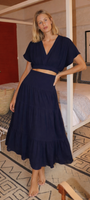 SMOCKED MAXI SKIRT GAUZE IN NAVY - Romi Boutique