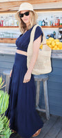 SMOCKED MAXI SKIRT GAUZE IN NAVY - Romi Boutique