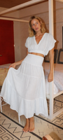 SMOCKED MAXI SKIRT GAUZE IN WHITE - Romi Boutique