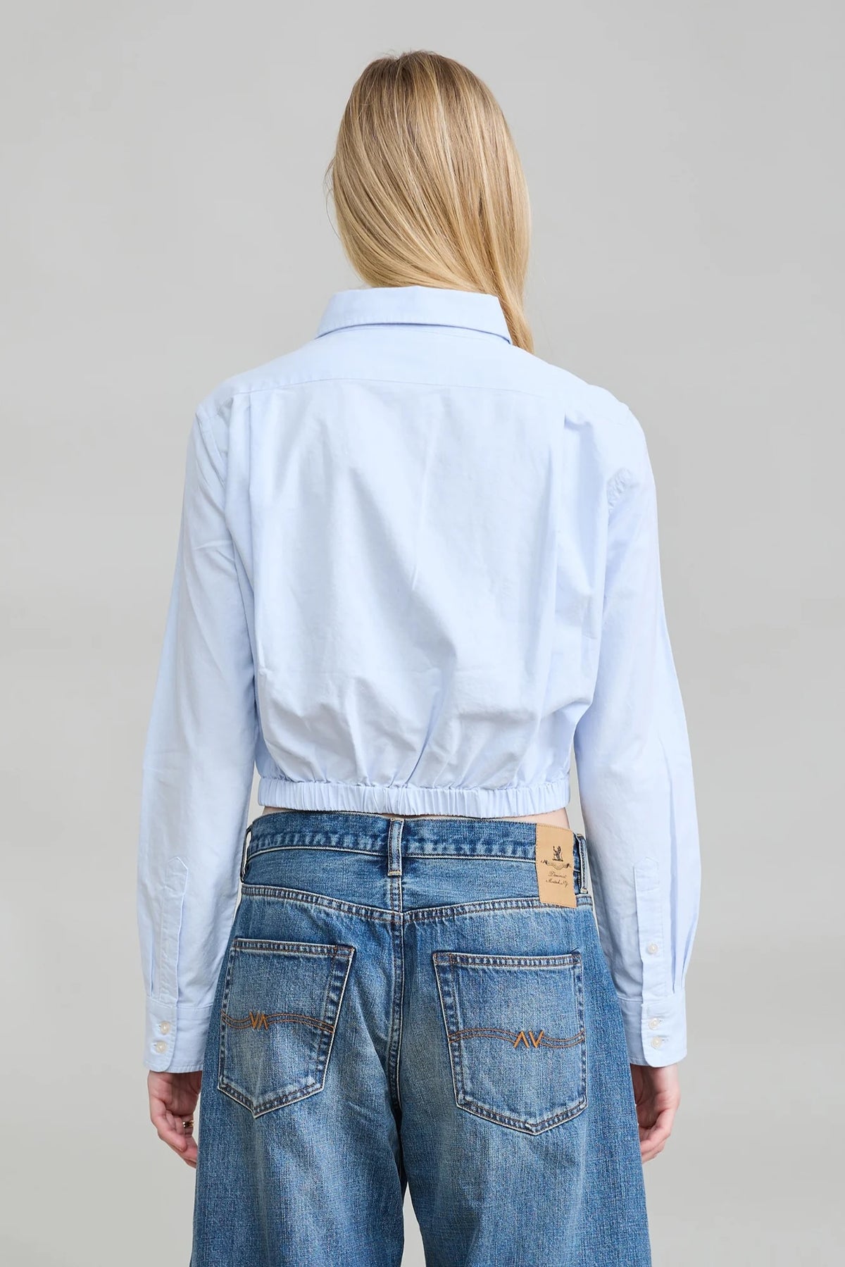 Cropped Elastic Waist Shirt