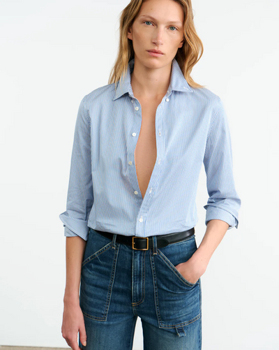 DYLLAN SHRUNKEN SHIRT IN IVORY/BLUE STRIPES