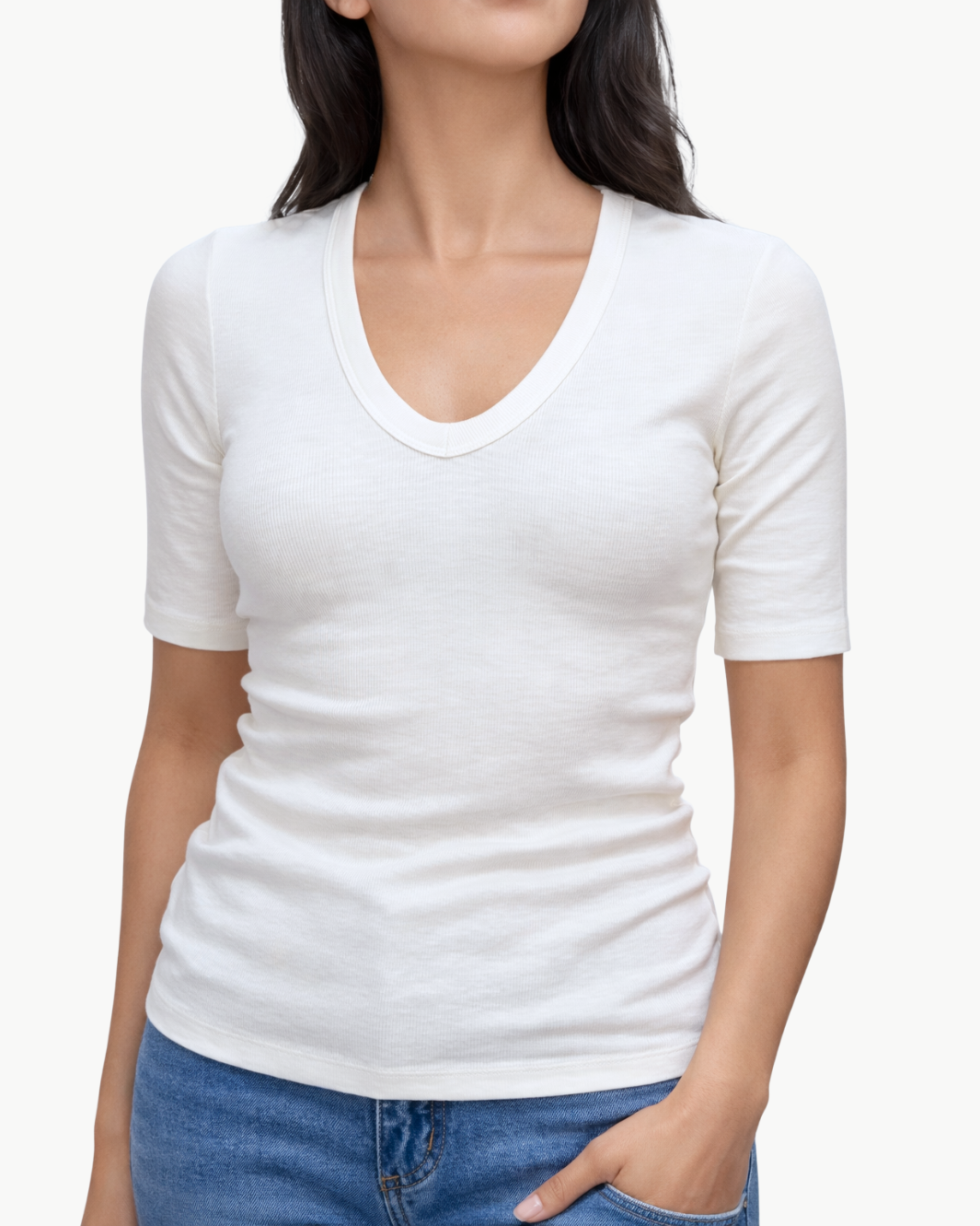 Enza Costa TEXTURED RIB HALF SLEEVE U at Romi Boutique