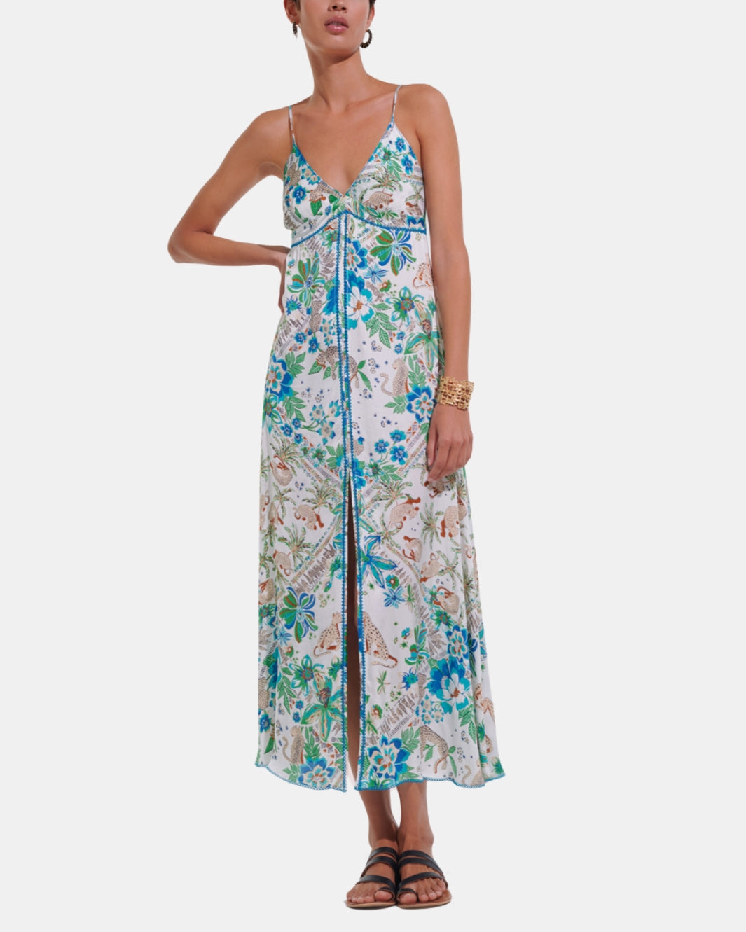DENISE LONG DRESS IN BLUE LEO FOULARD - Romi Boutique