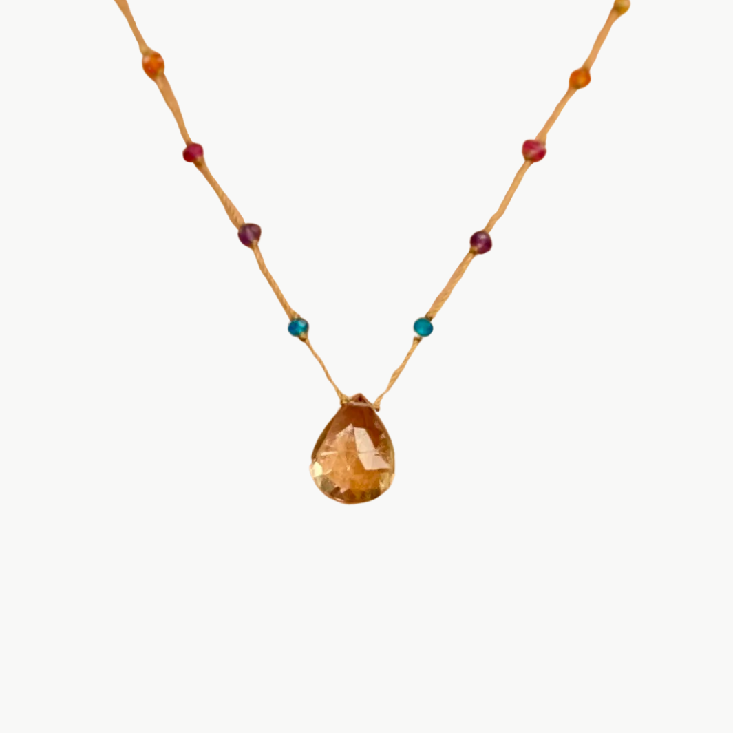 Amalia AMETRINE NECKLACE IN RAINBOW DROP at Romi Boutique