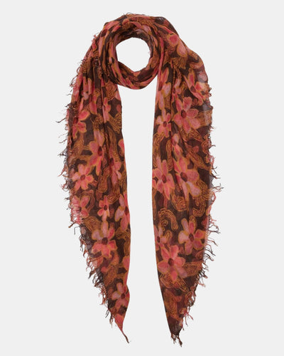 MEADOW FLORAL CASHMERE AND SILK SCARF IN FIRED BRICK - Romi Boutique