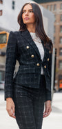ELSA WINDOWPANE TWEED BLAZER IN BLACK/WHITE - Romi Boutique