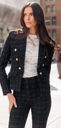 ELSA WINDOWPANE TWEED BLAZER IN BLACK/WHITE - Romi Boutique