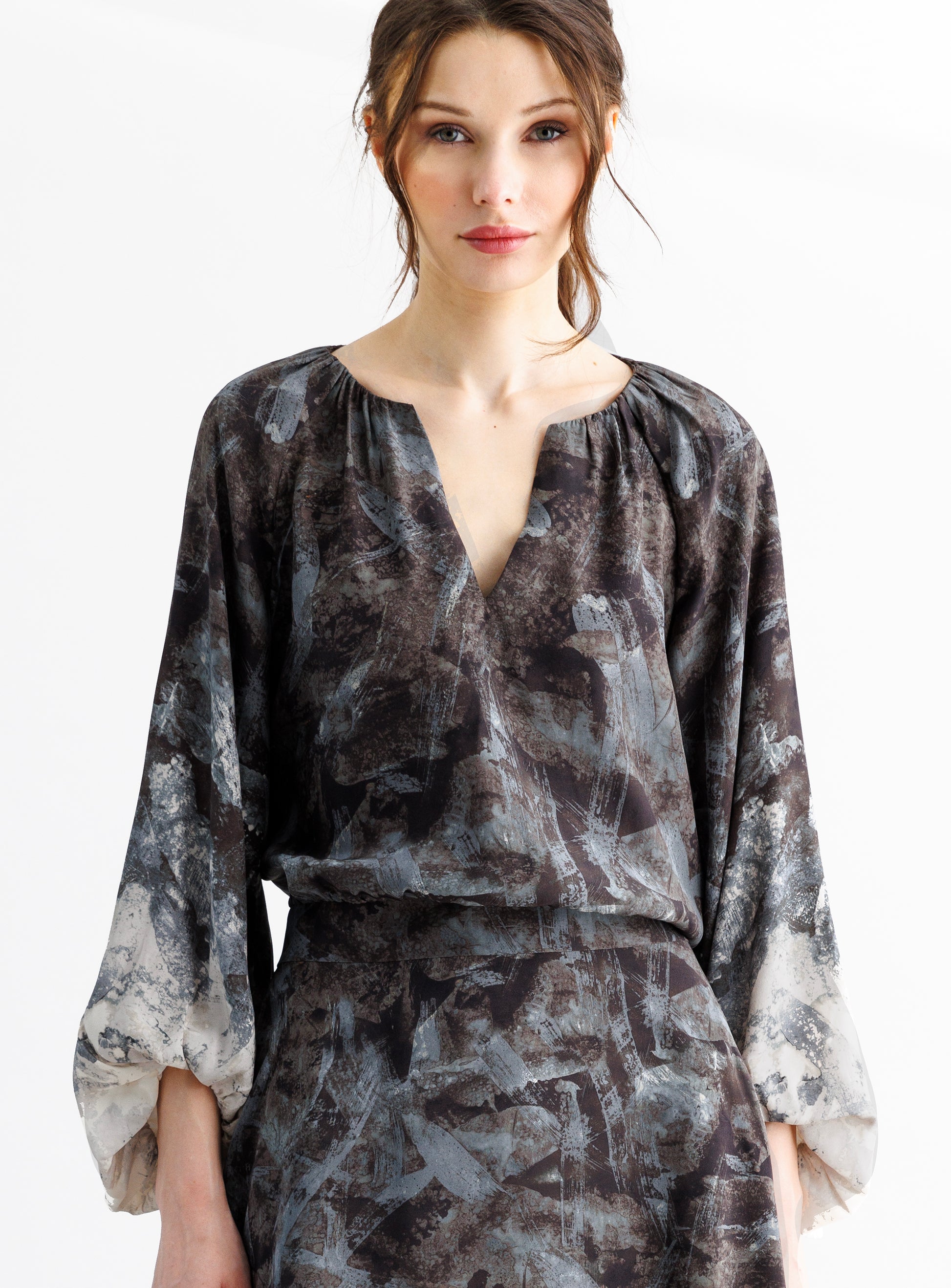 GO BUBBLED UP BLOUSE PLACED by Go Silk - Romi Boutique