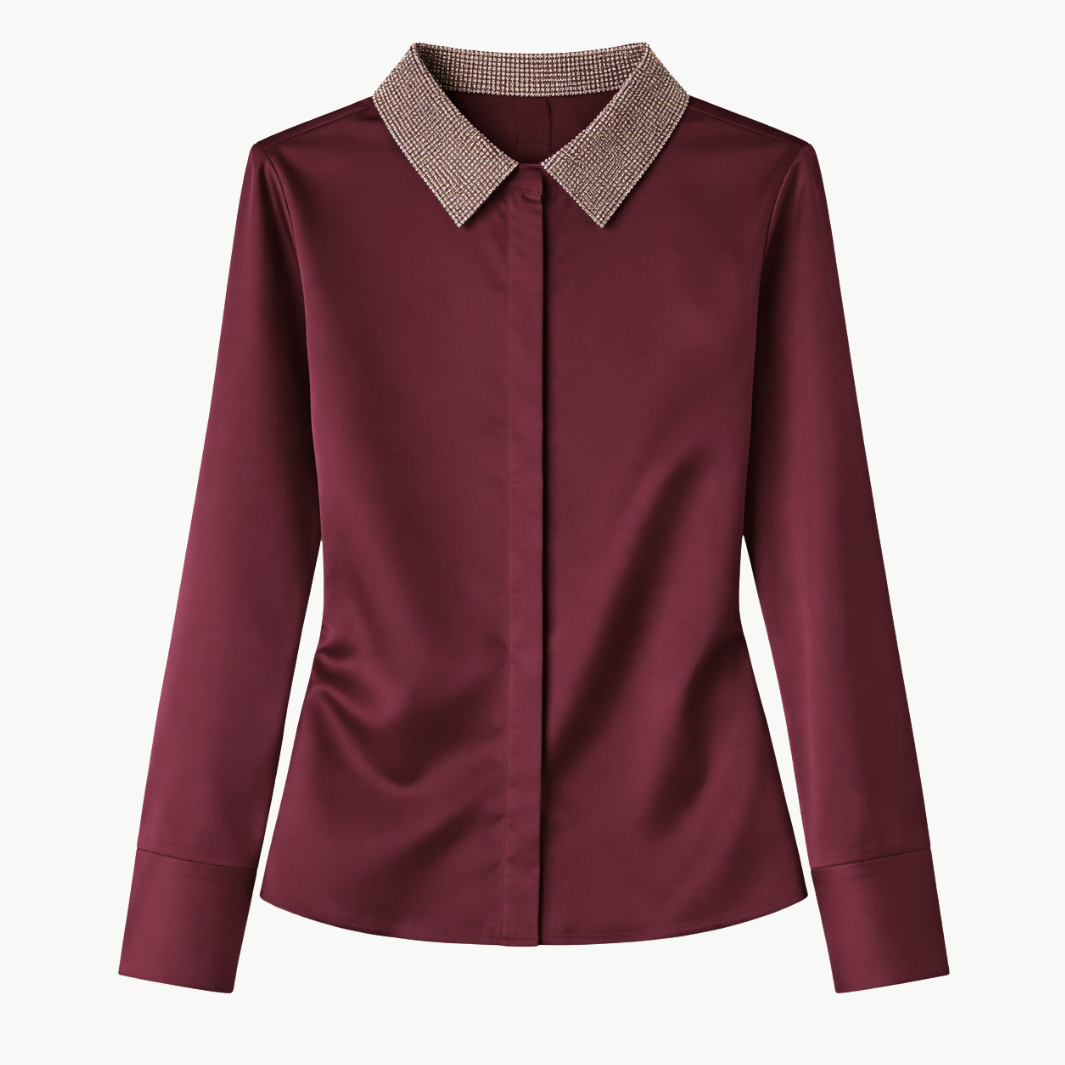 GO LE BLOUSE W/ BEADED COLLAR by Go Silk - Romi Boutique