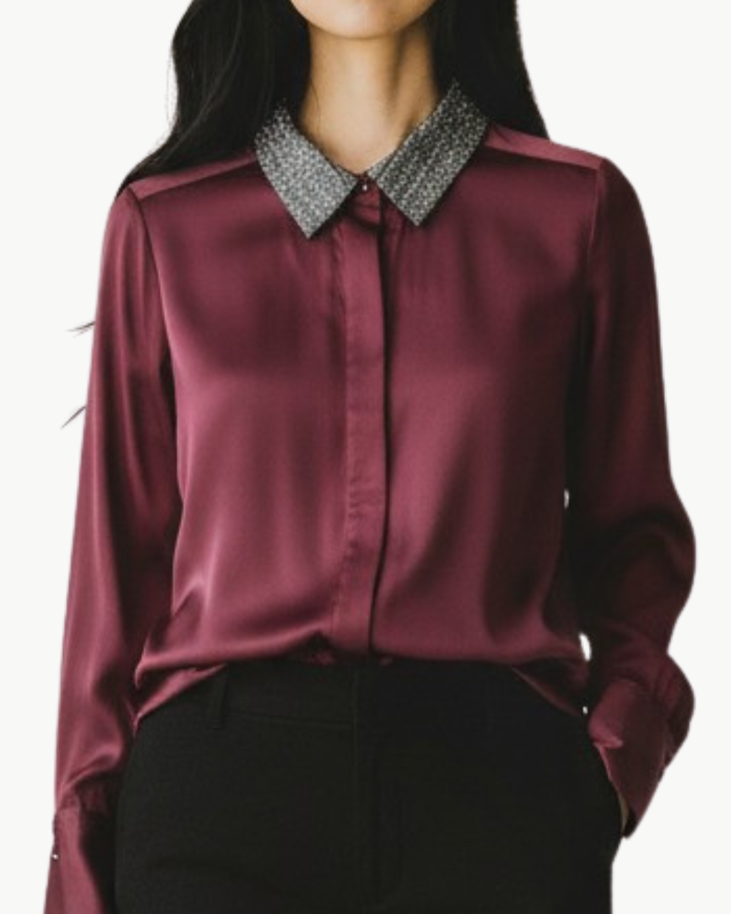 GO LE BLOUSE W/ BEADED COLLAR by Go Silk - Romi Boutique