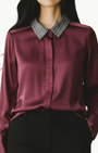 GO LE BLOUSE W/ BEADED COLLAR by Go Silk - Romi Boutique