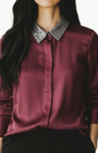 GO LE BLOUSE W/ BEADED COLLAR by Go Silk - Romi Boutique