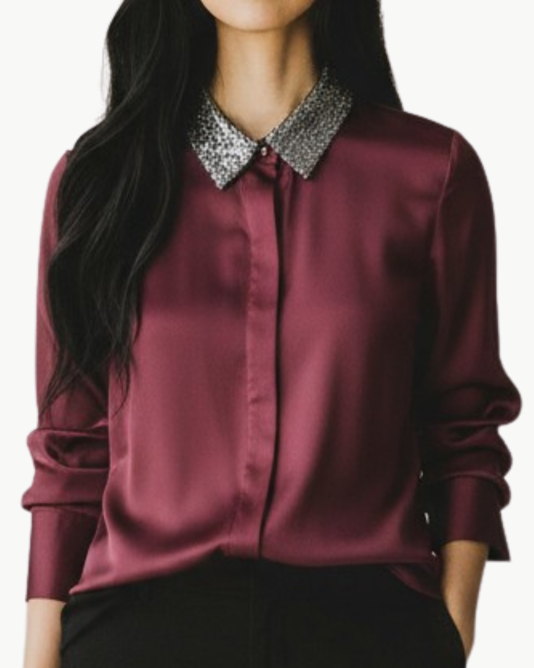 GO LE BLOUSE W/ BEADED COLLAR by Go Silk - Romi Boutique