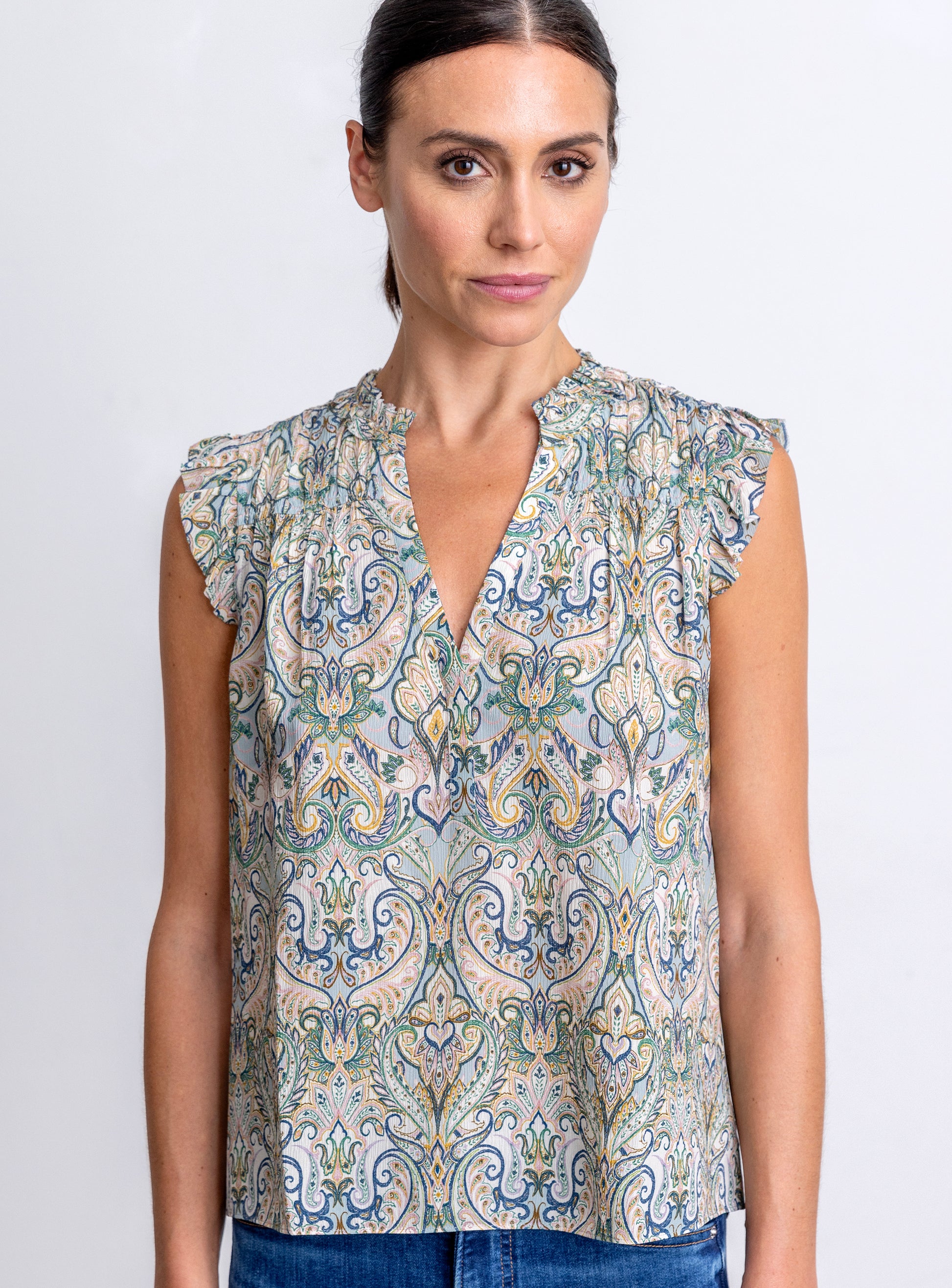 GO SLEEVELESS GIRLY BLOUSE by Go Silk - Romi Boutique