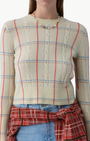 SHRUNKEN CHECK CREW IN MIST COMBO - Romi Boutique