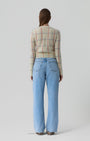 SHRUNKEN CHECK CREW IN MIST COMBO - Romi Boutique