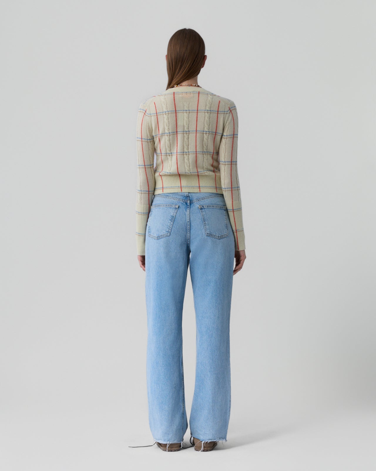 SHRUNKEN CHECK CREW IN MIST COMBO - Romi Boutique