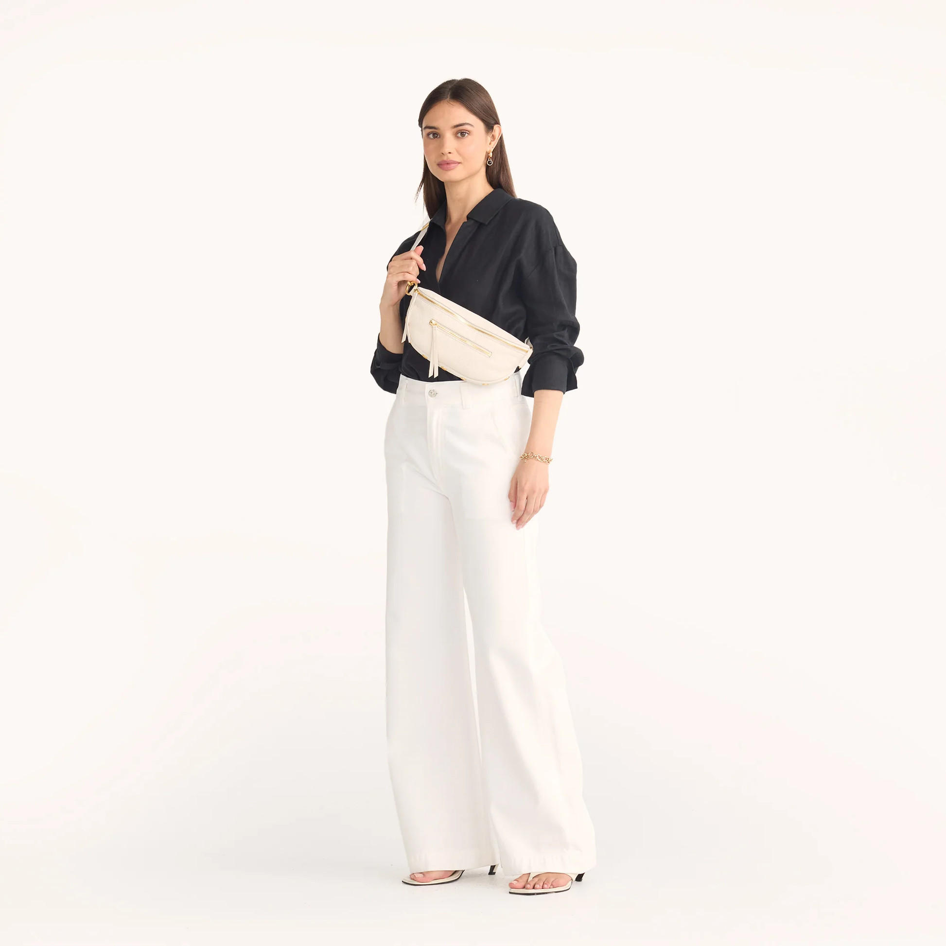 CHARLES CROSSBODY MED IN CALLA LILY WHITE/BRUSHED GOLD by Hammitt - Romi Boutique