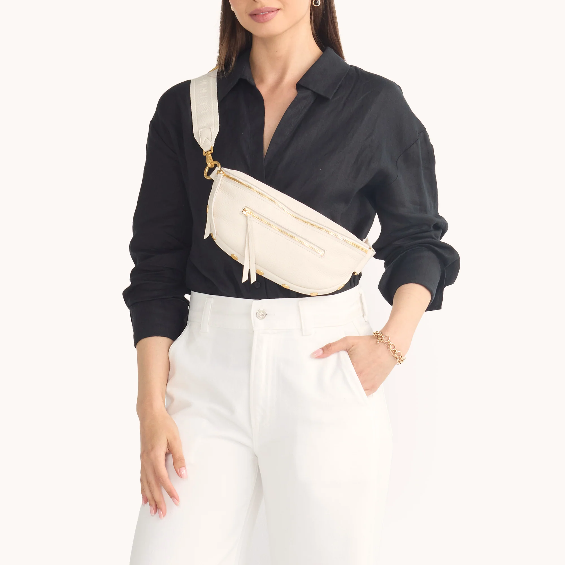 CHARLES CROSSBODY MED IN CALLA LILY WHITE/BRUSHED GOLD by Hammitt - Romi Boutique