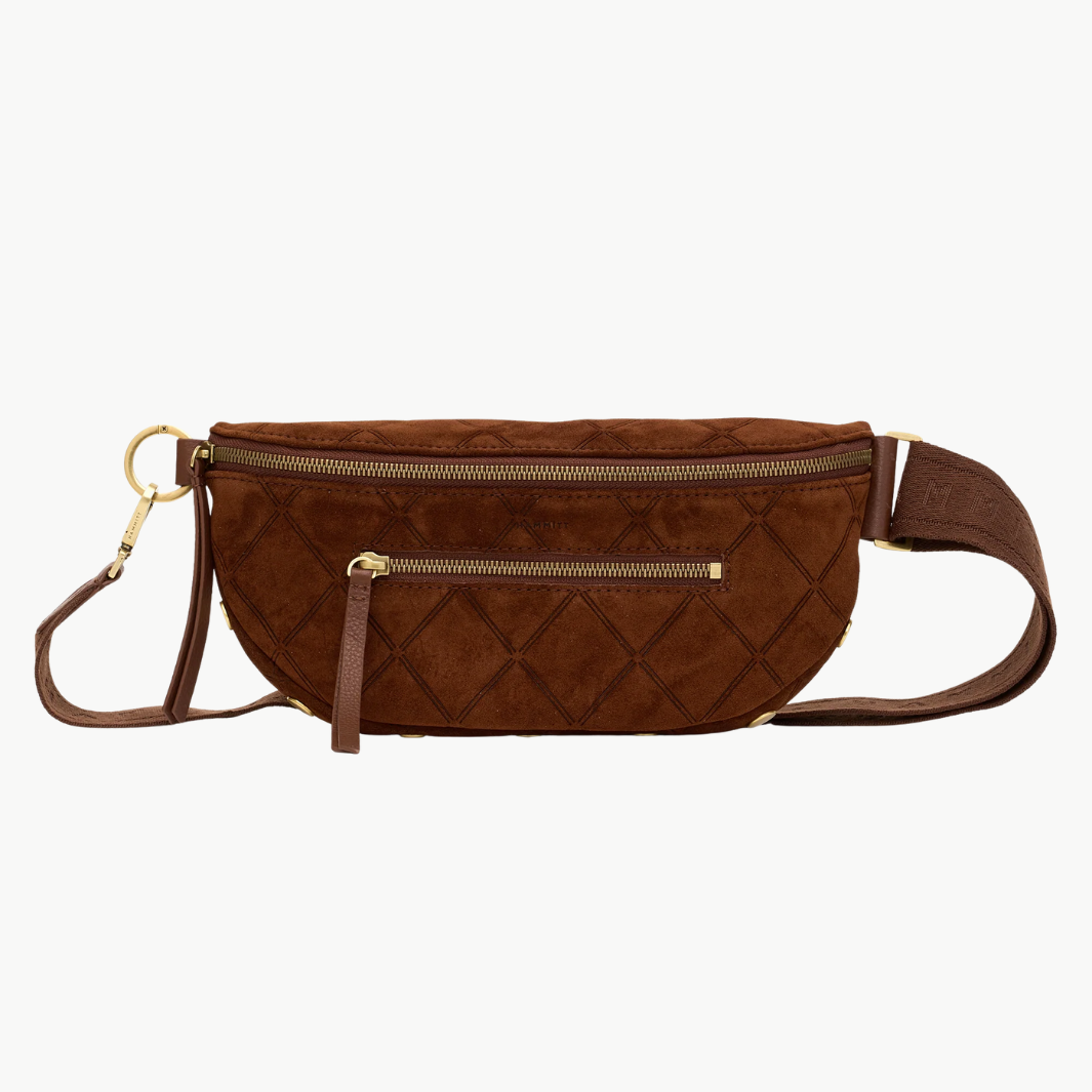 CHARLES CROSSBODY MED IN CHOCOLATE DIAMOND SUEDE/ANTIQUE GOLD - Romi Boutique
