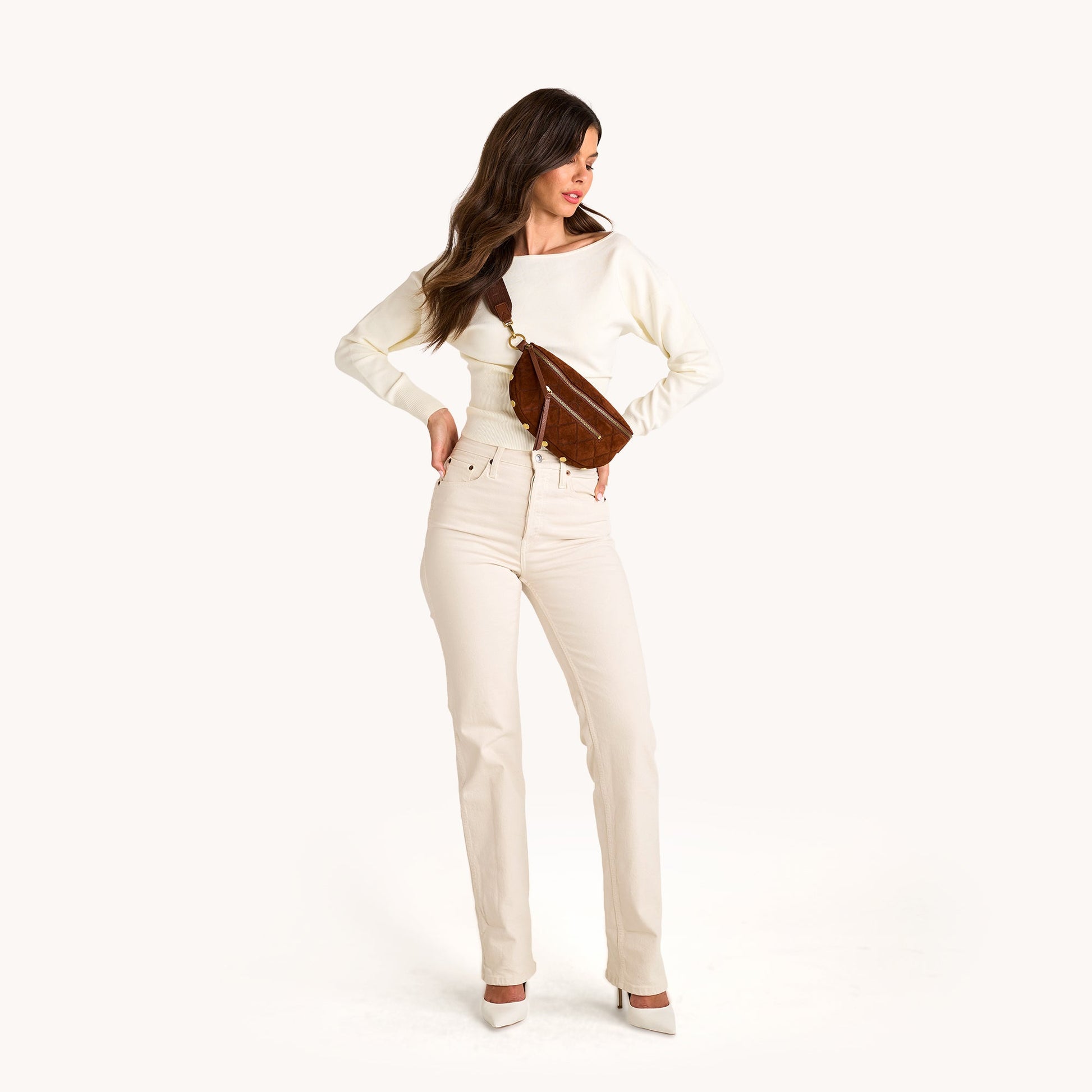 CHARLES CROSSBODY MED IN CHOCOLATE DIAMOND SUEDE/ANTIQUE GOLD - Romi Boutique