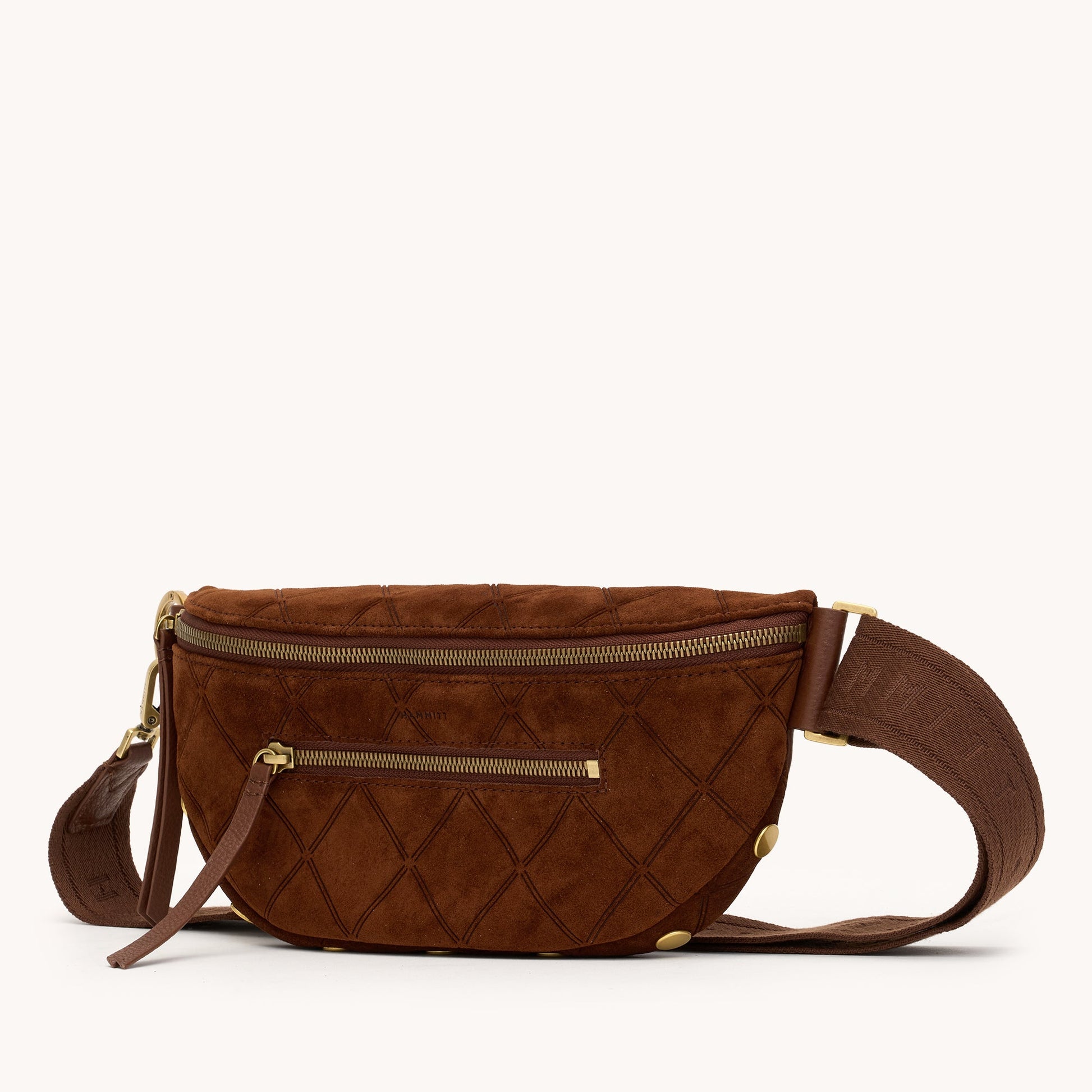 CHARLES CROSSBODY MED IN CHOCOLATE DIAMOND SUEDE/ANTIQUE GOLD - Romi Boutique