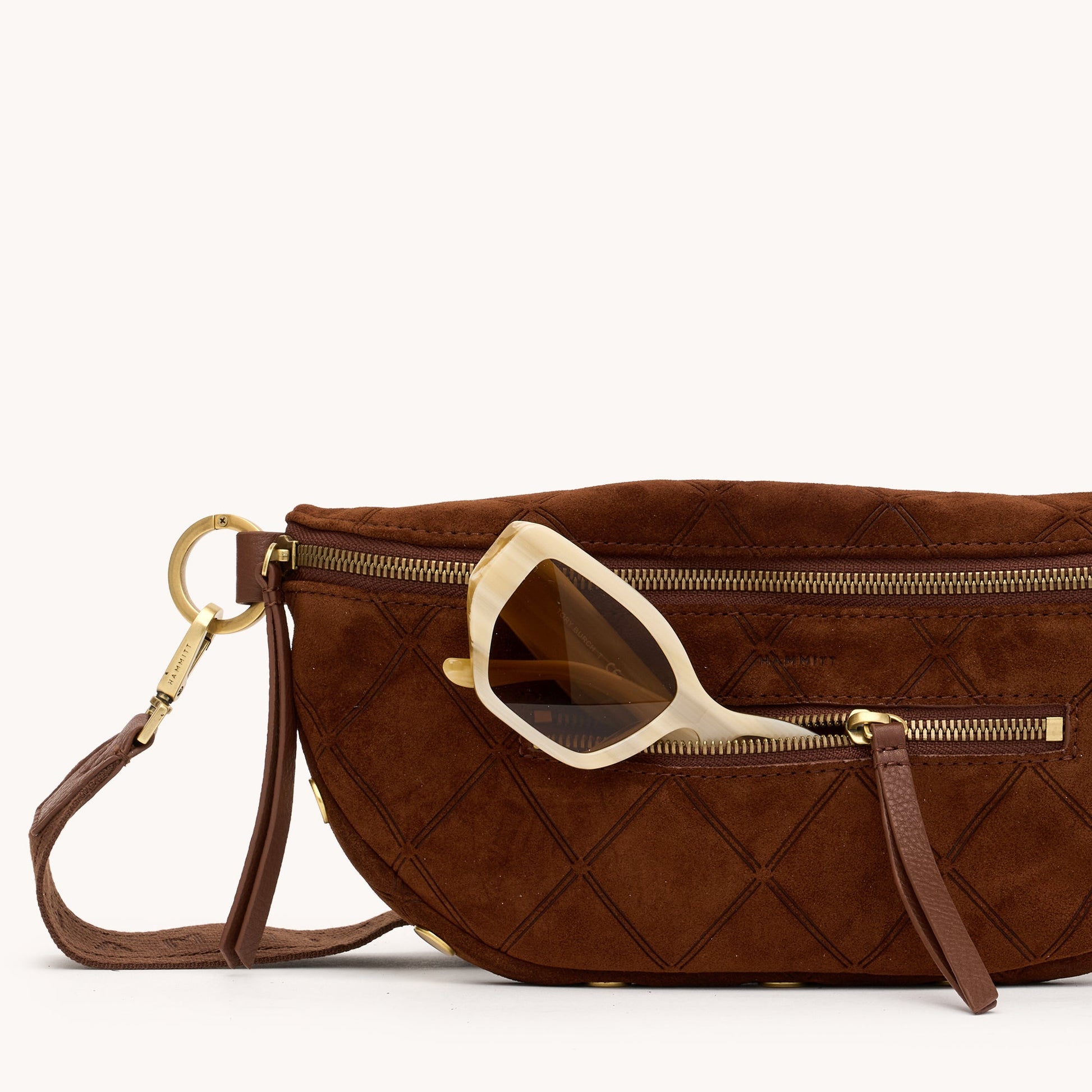 CHARLES CROSSBODY MED IN CHOCOLATE DIAMOND SUEDE/ANTIQUE GOLD - Romi Boutique
