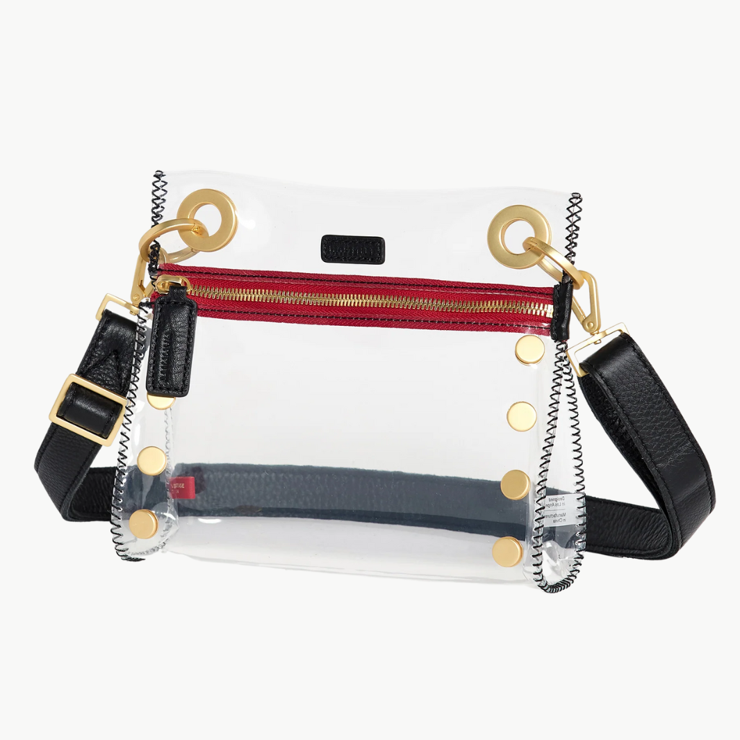 TONY SML IN CLEAR BLACK/BRUSHED GOLD RED ZIP - Romi Boutique