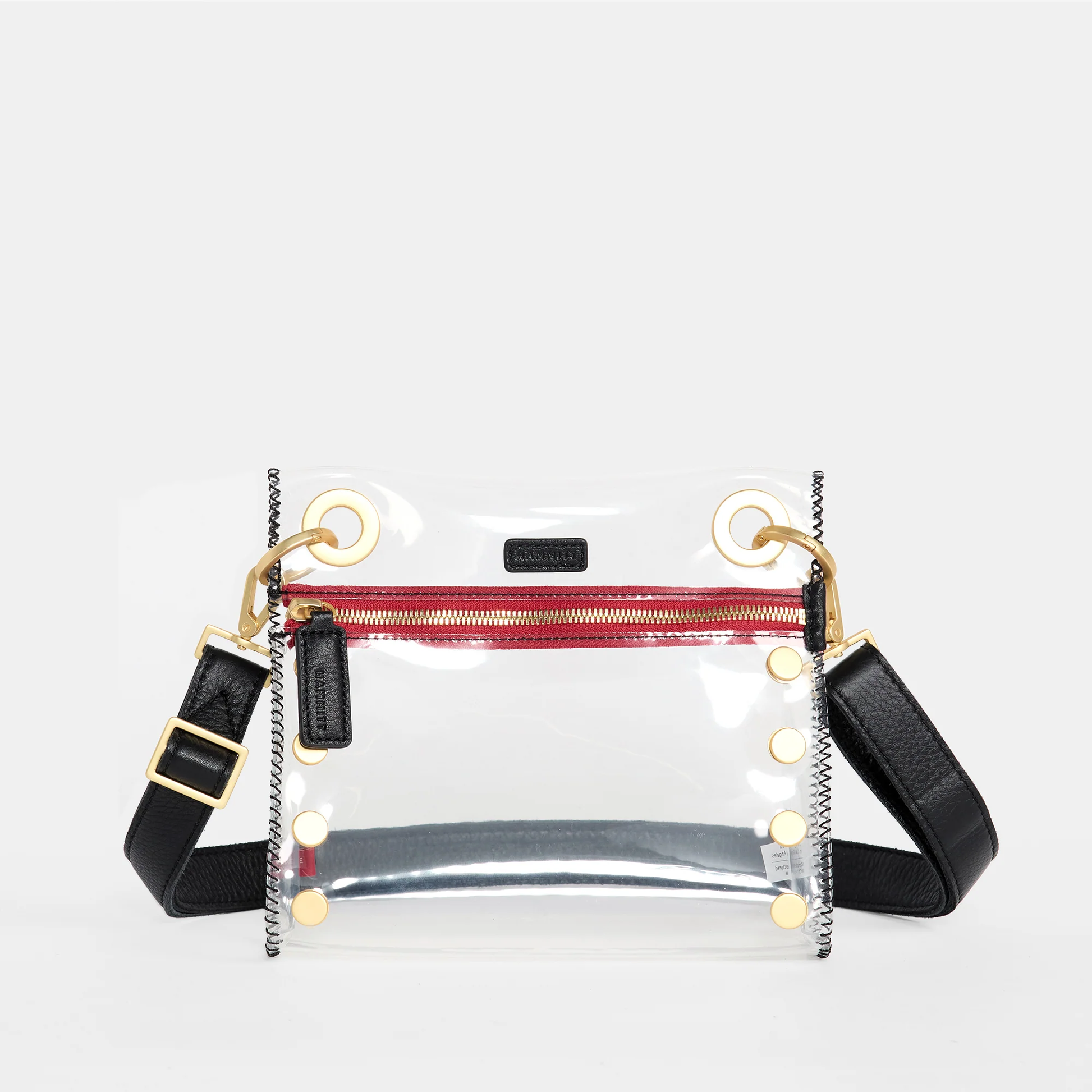 TONY SML IN CLEAR BLACK/BRUSHED GOLD RED ZIP - Romi Boutique
