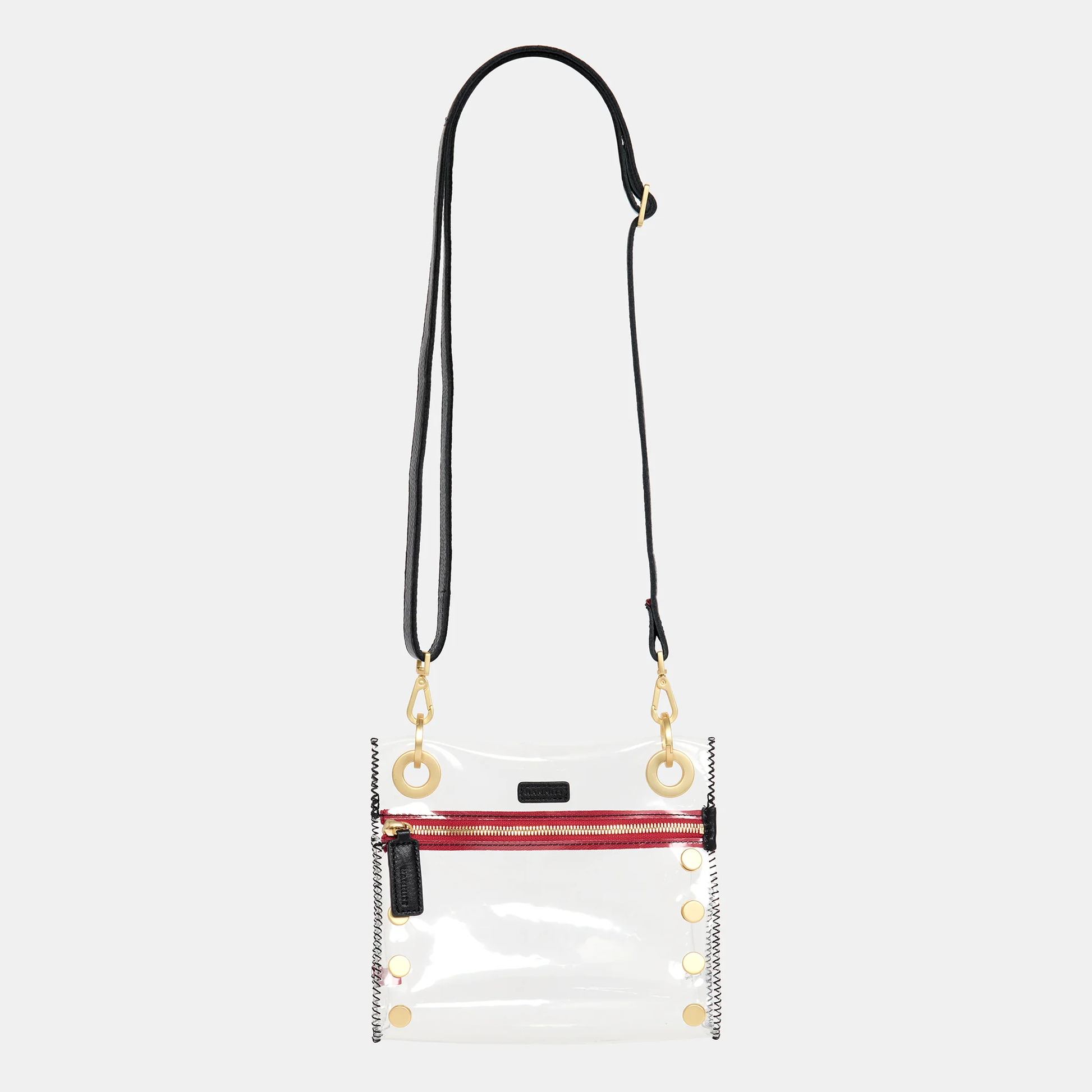 TONY SML IN CLEAR BLACK/BRUSHED GOLD RED ZIP - Romi Boutique