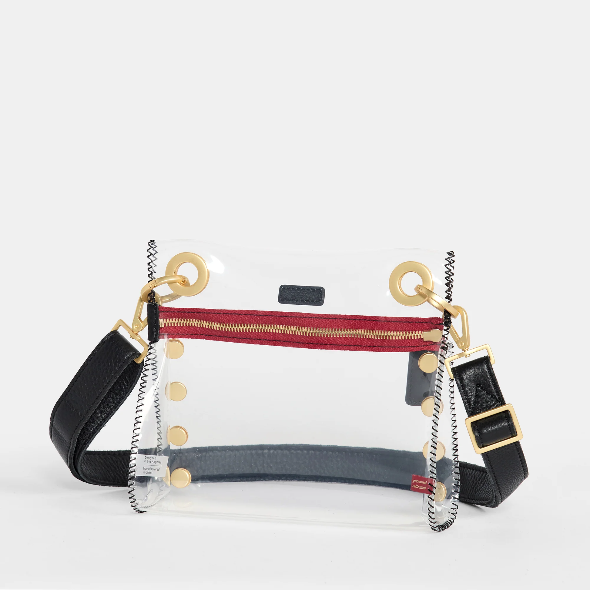 TONY SML IN CLEAR BLACK/BRUSHED GOLD RED ZIP - Romi Boutique