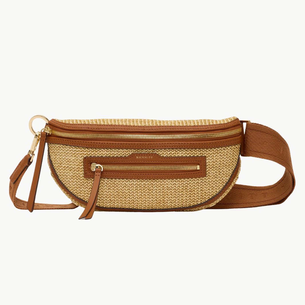 CHARLES CROSSBODY MED IN COCOA RAFFIA/GOLD - Romi Boutique
