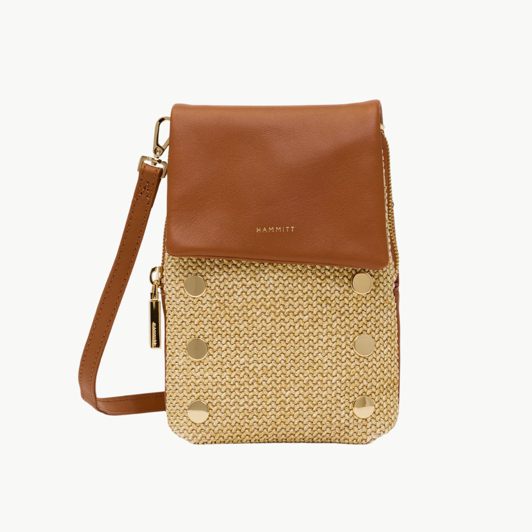 VIP MOBILE IN COCOA RAFFIA/GOLD - Romi Boutique