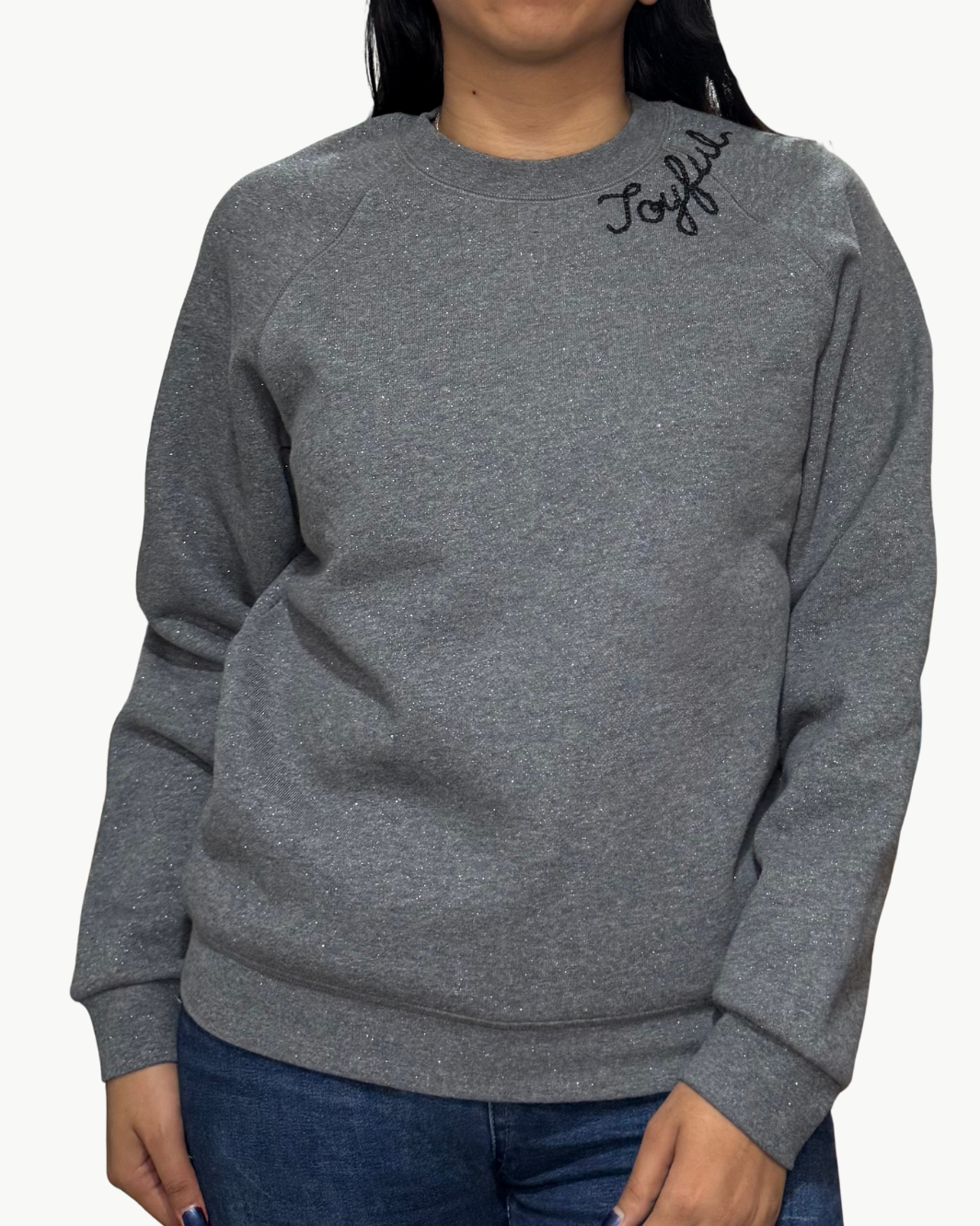 JOYFUL CREW SHINE SWEATSHIRT IN DARK GREY/BLACK - Romi Boutique