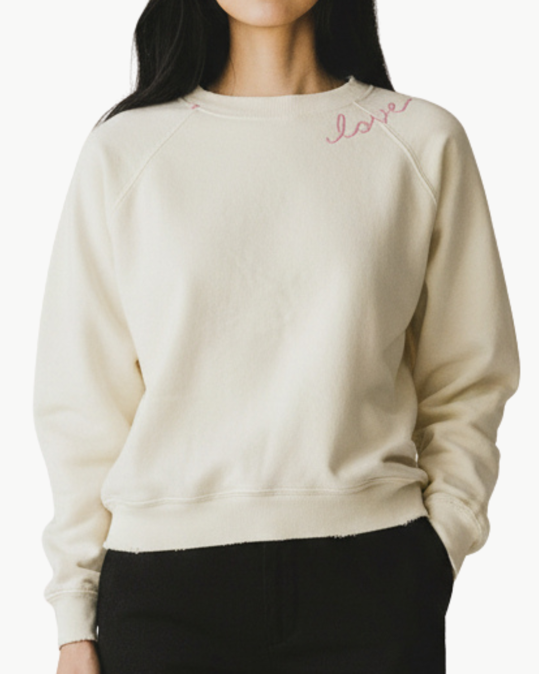 "LOVE" CREW SWEATSHIRT IN COCONUT MILK by I Stole My Boyfriend's Shirt - Romi Boutique