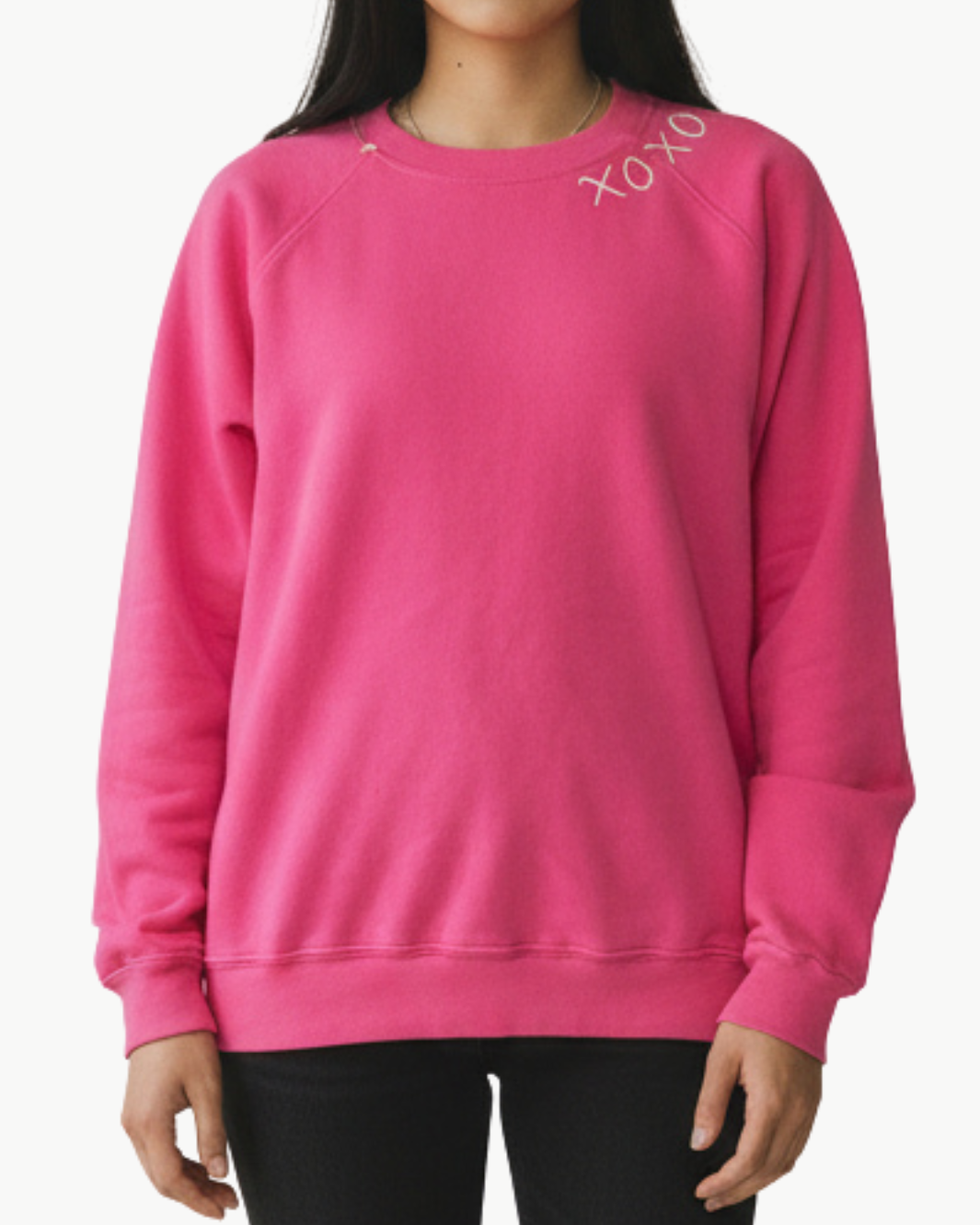 "XOXO" CREW SWEATSHIRT IN HOT PINK - Romi Boutique