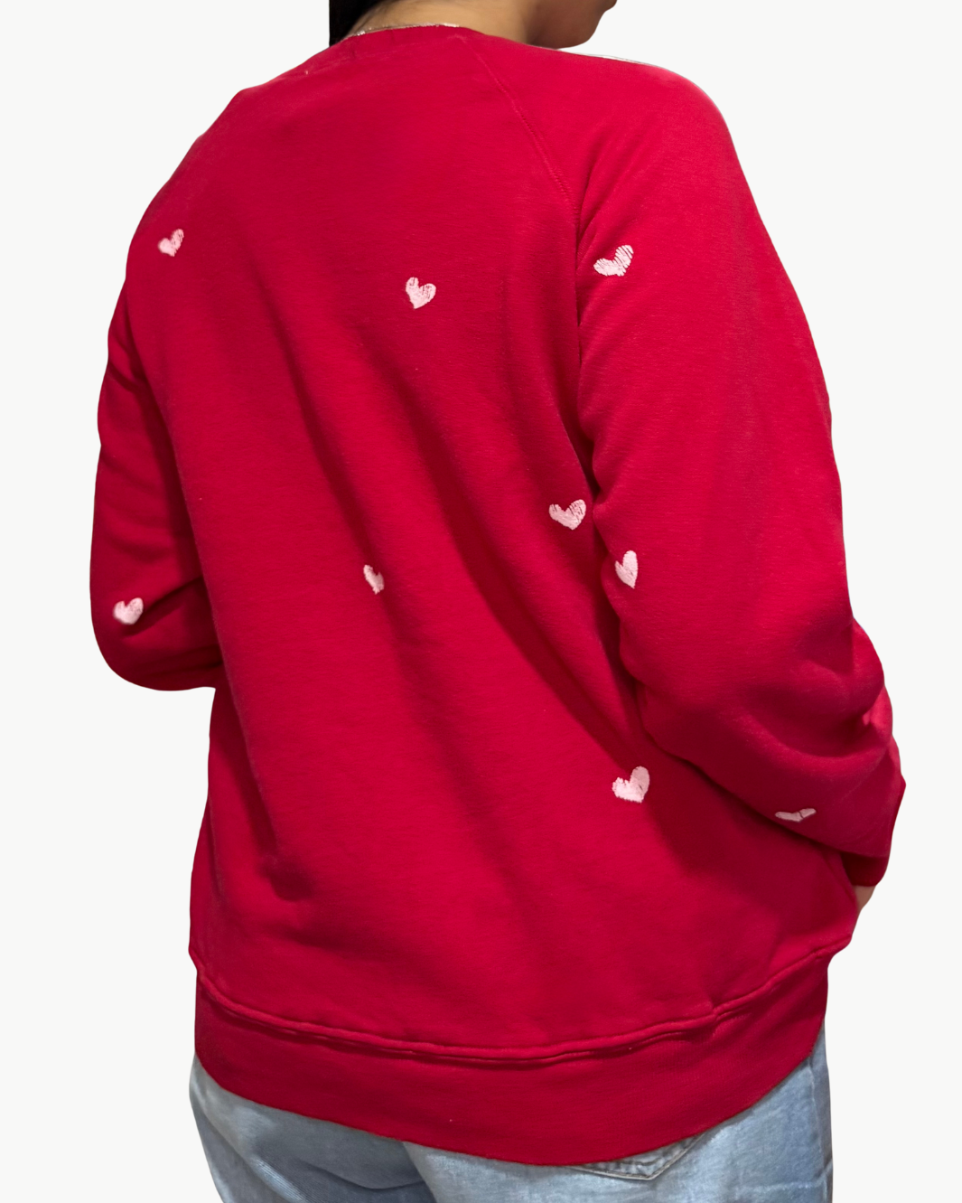 "XOXO" WITH WHITE HEARTS CREW SWEATSHIRT IN RED - Romi Boutique