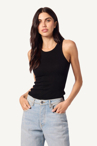 JAMEELA RACERBACK RIB TANK IN BLACK