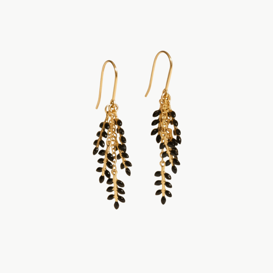 LARGE LEAF MOTIF EARRINGS IN BLACK - Romi Boutique