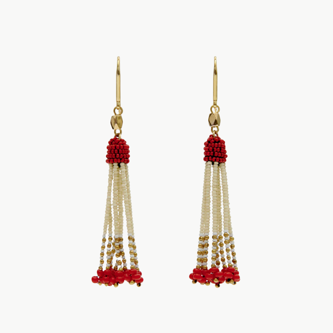 NINA PENDANT EARRINGS IN RED/CREAM - Romi Boutique
