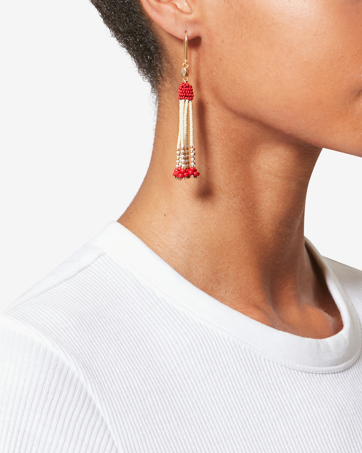 NINA PENDANT EARRINGS IN RED/CREAM - Romi Boutique