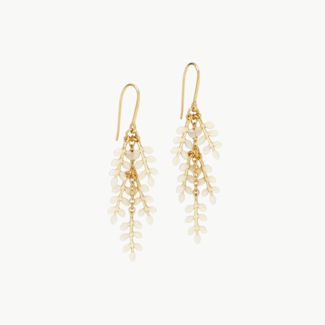 ECRU LARGE LEAF MOTIF EARRINGS IN ECRU - Romi Boutique